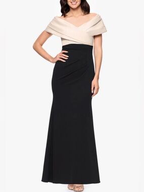 🆕 Betsy & Adam Strapless Black & Cream Colorblock Gown Size 10 Formal Dress NWT